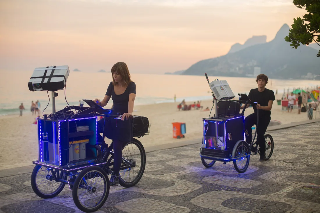 VJ Suave Suaveciclo being conducted on the side walk of Ipanema beach, in Rio de Janeiro